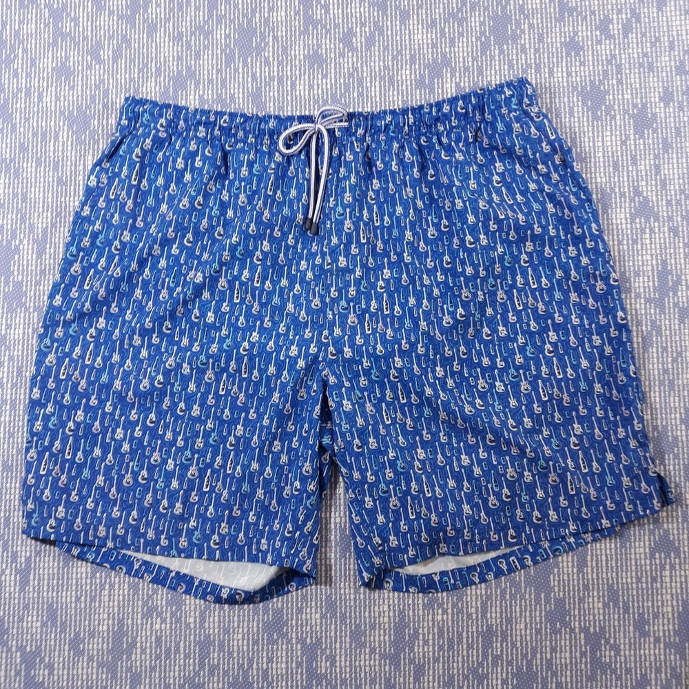 Peter Millar Seaside Swim Trunks Beach Shorts Guitar AOP Mesh Lined Mens 2XL